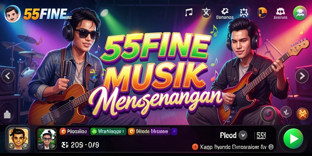 Tampilan gameplay 55FIVE dengan berbagai opsi musik yang menarik.