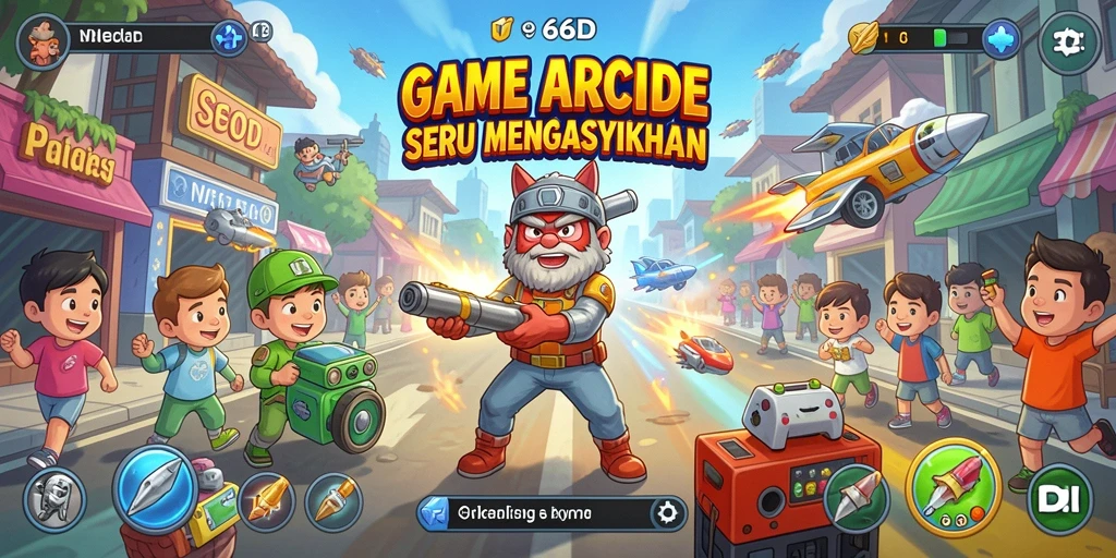 Tampilan menunjukkan aksi seru dalam permainan Arcade 66D.