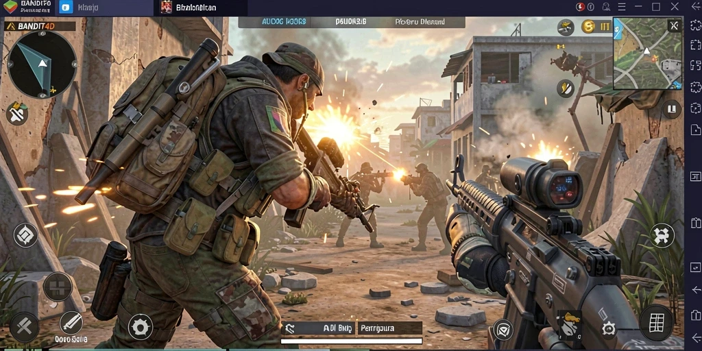 Screenshot menunjukkan pertarungan intens dalam BANDIT4D dengan grafis yang memukau.
