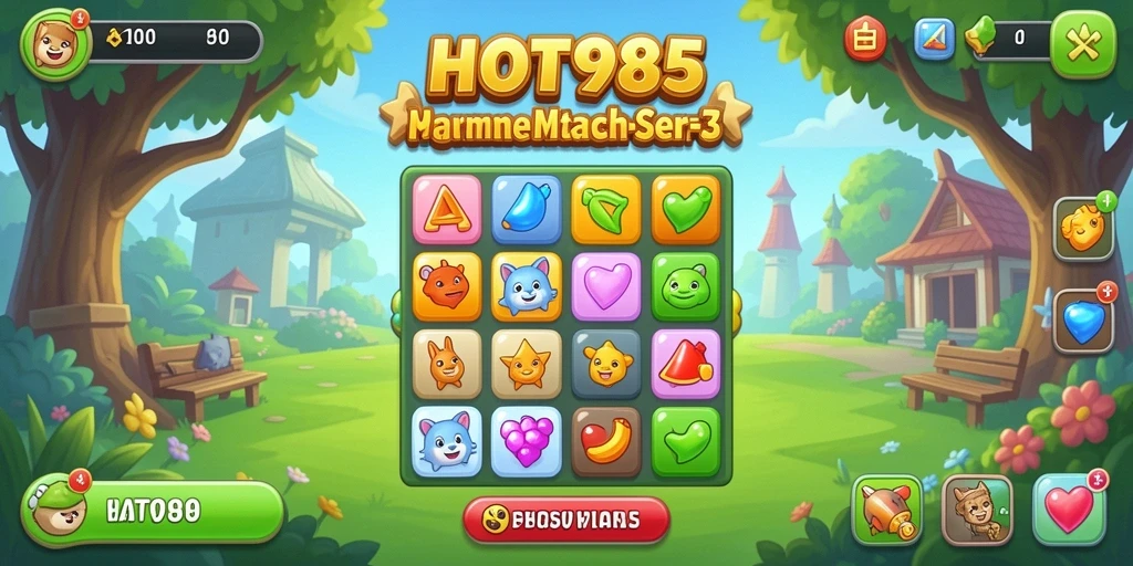 Tangkapan layar menunjukkan gameplay seru permainan Match-3 di HOT985.