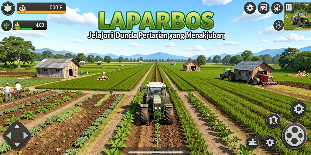 Tampak layar gameplay LAPARBOS dengan aktivitas bertani yang seru.
