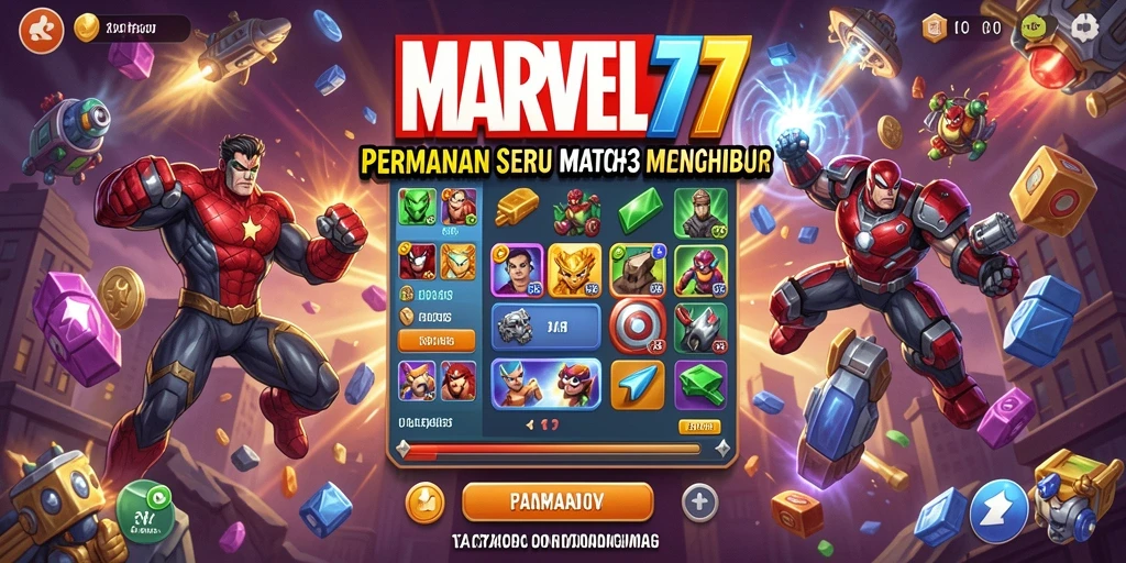 Screenshot utama gameplay Match-3 yang menampilkan serunya mencocokkan batu permata.