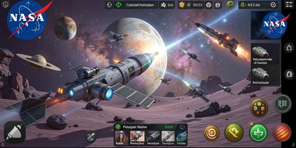 Screenshot gameplay menampilkan petualangan seru dalam NASA4D dengan aksi luar angkasa yang menakjubkan.