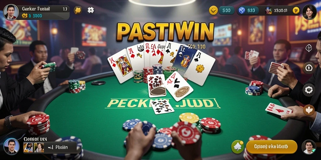 Gameplay PASTIWIN dengan pemain yang bersemangat bermain poker.