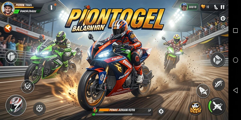 Gameplay PIONTOGEL yang seru dalam balapan motor.