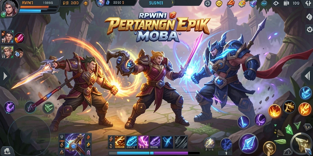 Tangkapan layar gameplay RPWIN1 dengan pertarungan seru dan strategi MOBA.