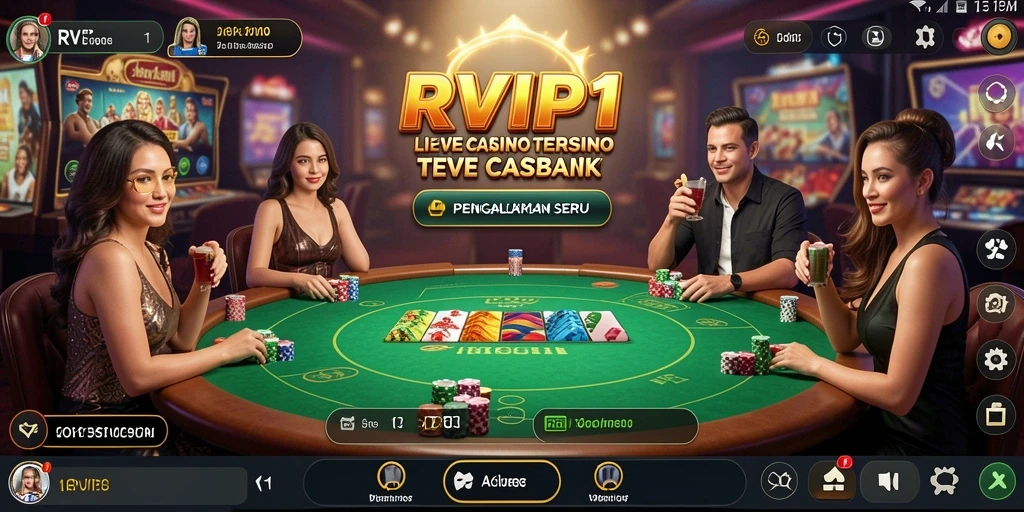 Screenshot gameplay RVIP1 dengan dealer langsung yang interaktif.